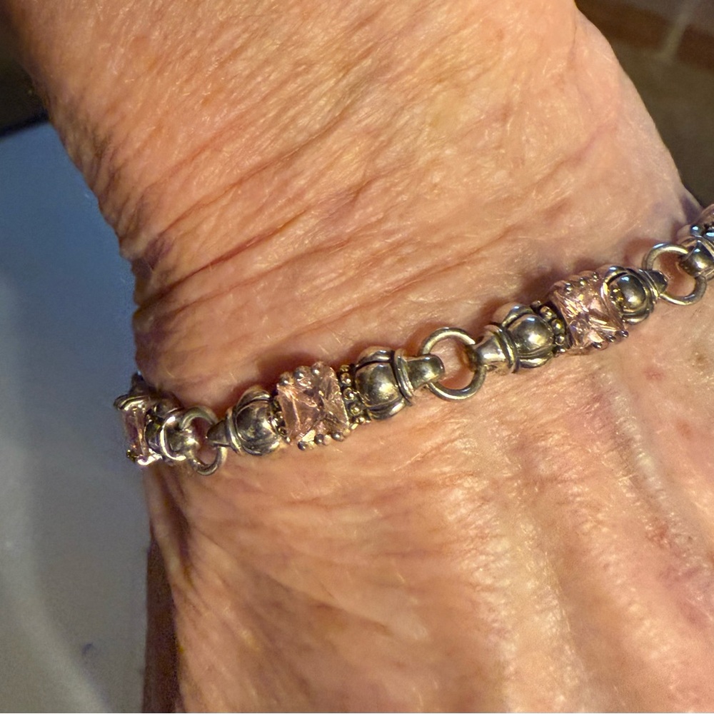 Elegant Pink CZ and Sterling Silver Link Bracelet